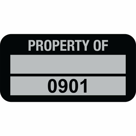 LUSTRE-CAL Property ID Label PROPERTY OF 5 Alum Blk 1.50in x 0.75in 1 Blank Pad&Serialized 0901-1000, 100PK 253769Ma2K0901